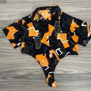 Cropped Collared Tie Up Blouse